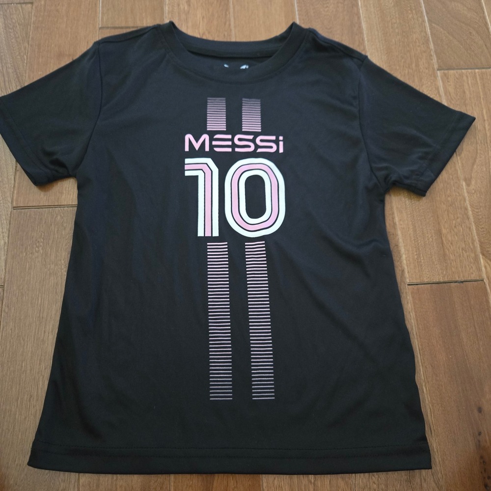 Messi Collection Kids Black Graphic T-Shirt Pink Number 10 Soccer Tee Size 7